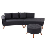 107 Inch Black Sectional With Round Storage Ottoman - Furniture Home Direct