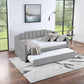 Daybed With Trundle Velvet Contemporary Twin Size Grey - Furniture Home Direct