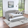 Daybed With Trundle Velvet Contemporary Twin Size Grey - Furniture Home Direct