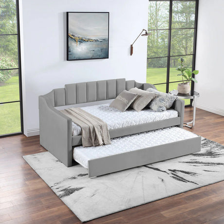 Daybed With Trundle Velvet Contemporary Twin Size Grey - Furniture Home Direct