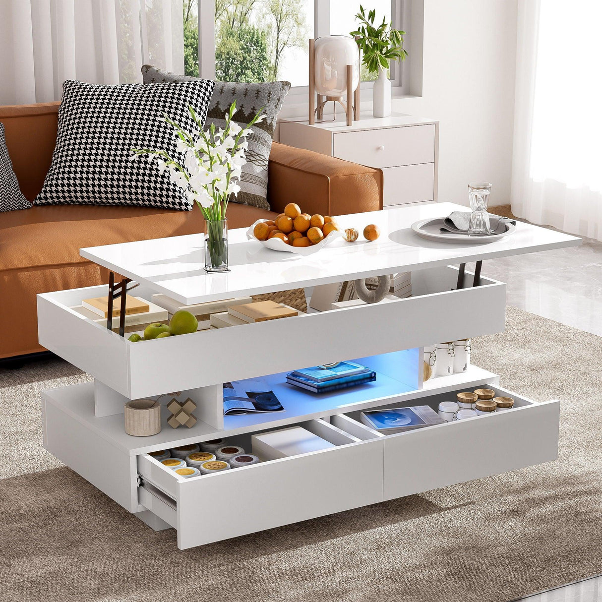 Multi Functional Lift Top Coffee Table With 2 Drawers - Furniture Home Direct