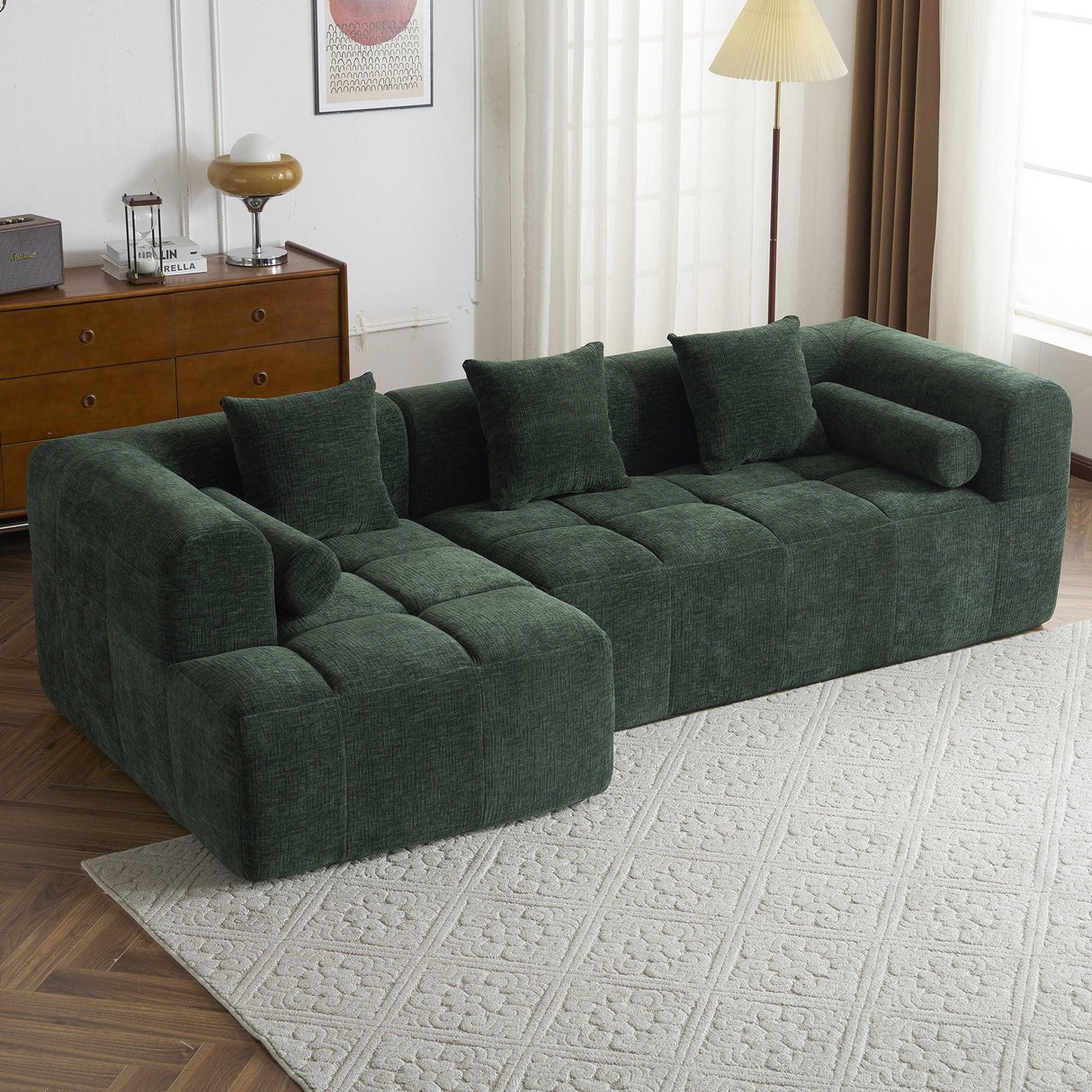 Sectional Sofa Modular Tufted Chenille Upholstery Green - Furniture Home Direct