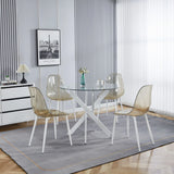 Dining Table With Cross Metal Leg And Tempered Glass, Modern Space Saving Kitchen Table For Living Room - Furniture Home Direct