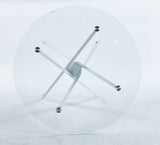 Dining Table With Cross Metal Leg And Tempered Glass, Modern Space Saving Kitchen Table For Living Room - Furniture Home Direct