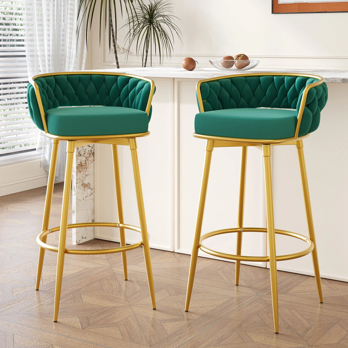 Counter Height Stools Tufted Velvet Gold Frame Green - Furniture Home Direct