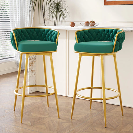 Counter Height Stools Tufted Velvet Gold Frame Green - Furniture Home Direct