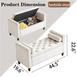 Queen Velvet Button Bedside Storage Bench With Armrests, Nailhead Trim - Furniture Home Direct