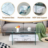 Coffee Table Glass Top Marble Base Modern Style White - Furniture Home Direct