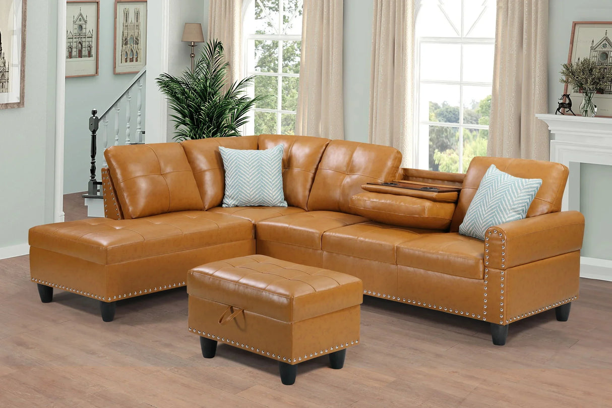 Irine - Faux Leather Sectional Sofa With Ottoman - Furniture Home Direct