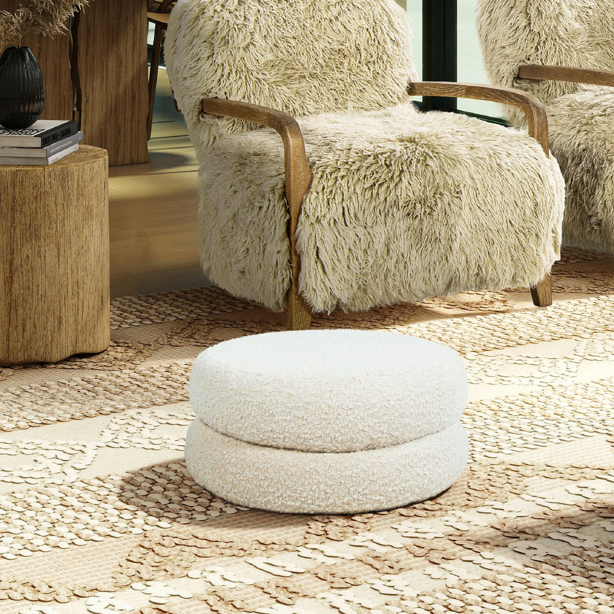 Homary - Floor Cushion Footrest Ottoman - Ivory White - Furniture Home Direct
