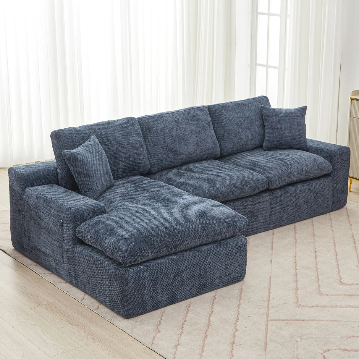 Cloud Sectional Sofa With Double Layer Cushion And Side Pockets, Free-Combined - Furniture Home Direct