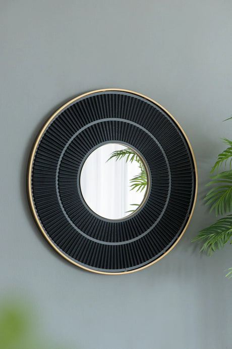 Round Carter Wooden Mirror WithIron Frame Neutral Colorway Wall Decor For Live Space - Furniture Home Direct
