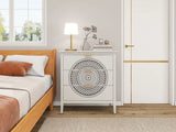 3 Drawer Cabinet With Hollow Carved 3 Drawer Dresser Storage Chest With Metal Handles For Entryway Living Room Bedroom - Beige - Furniture Home Direct