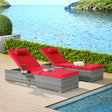 Chaise Lounge Outdoor Set Of 2 Cushioned Rattan Red - Furniture Home Direct