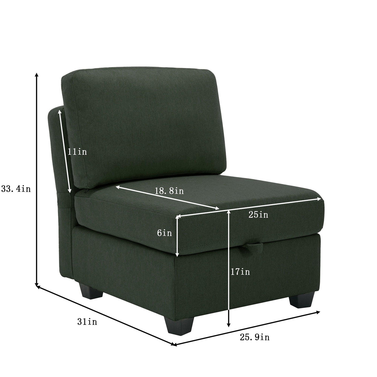 3 Piece Living Room Set With Storage including Sofa, Love Seat and Chair - Green - Furniture Home Direct