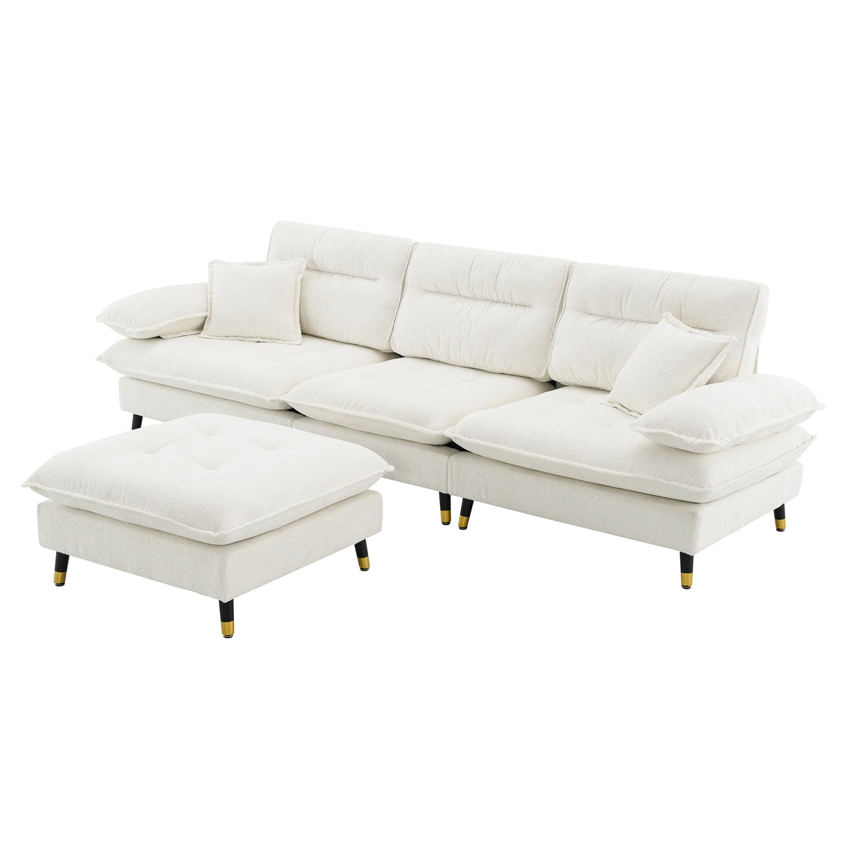 L Shaped Sofa Cloud Chenille Fabric Removable Ottoman White - Furniture Home Direct