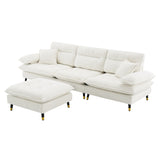 L Shaped Sofa Cloud Chenille Fabric Removable Ottoman White - Furniture Home Direct