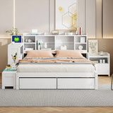 Platform Bed With Multi Functional Storage Space, Nightstand, 2 Drawers, USB Ports And Desk - Furniture Home Direct