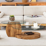 Modern Natural Wood Grain Double Layer Coffee Table Versatile Design - Natural Wood / Transparent - Furniture Home Direct