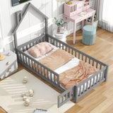 House-Shaped Headboard Floor Bed With Fence - Furniture Home Direct