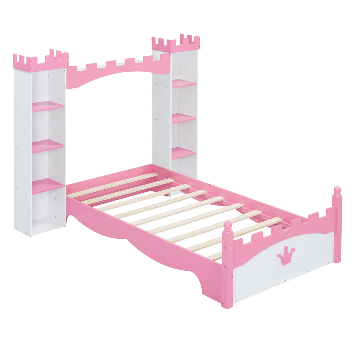 Castle Shaped Bed With Storage Shelf, Dreamy Platform Bed For Kids Bedroom - Furniture Home Direct