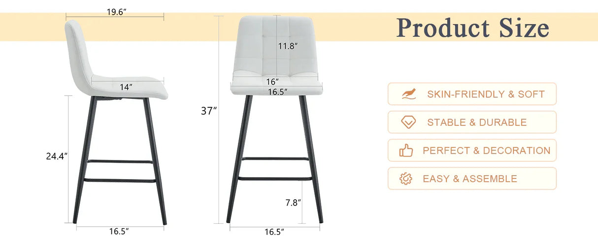Counter Height Bar Stools Upholstered PU Leather White - Furniture Home Direct