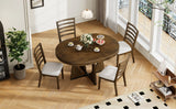 Dining Set Round Table With Four Upholstered Chairs Walnut - Furniture Home Direct