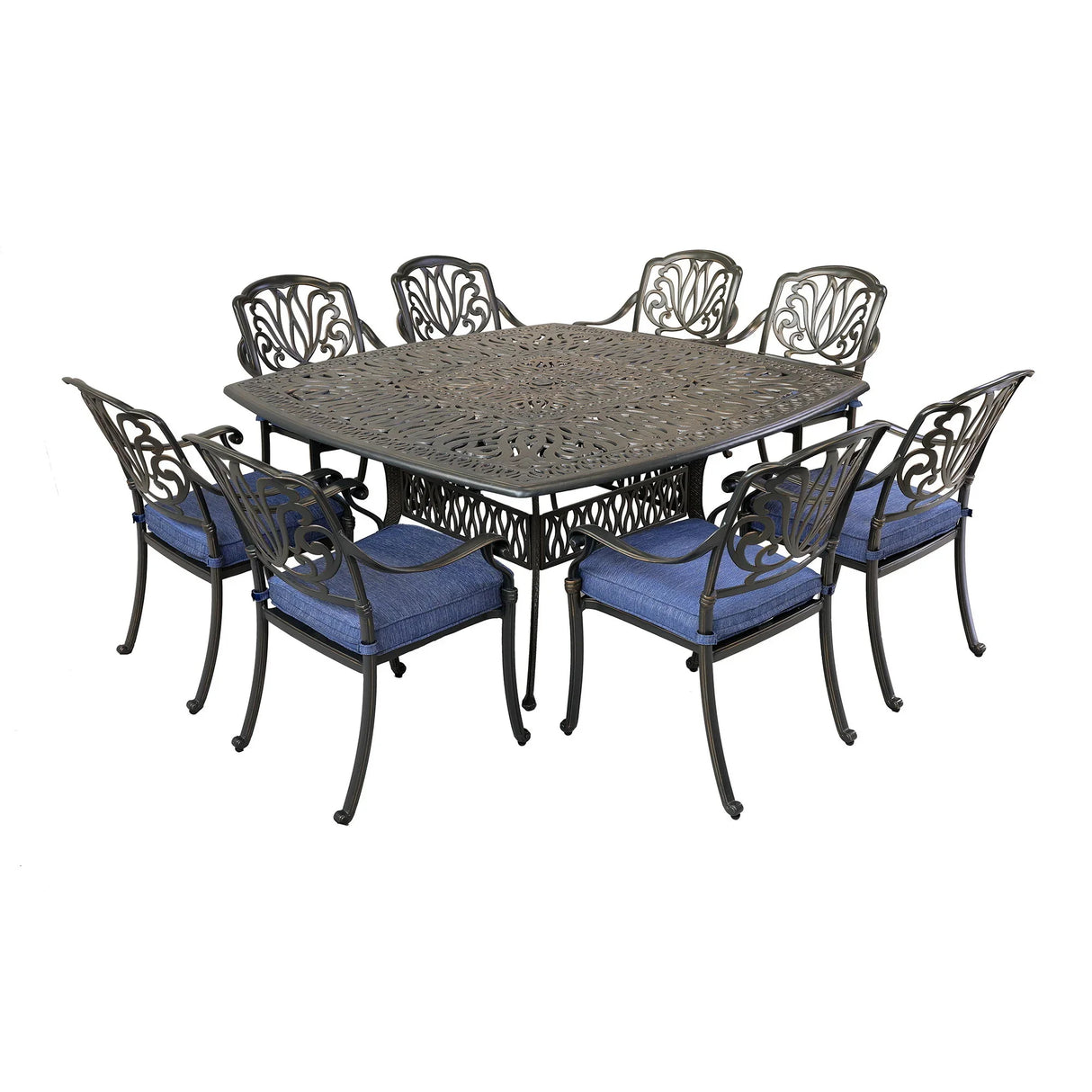 Square 8 Person 64" Long Aluminum Dining Set With Cushions - Furniture Home Direct
