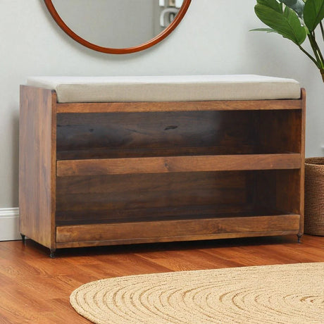 Pull Out Shoe Bench - Chestnut / Mud Linen - Furniture Home Direct