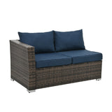4 Piece Outdoor Sectional Set With Tempered Glass Coffee Table - Blue - Furniture Home Direct