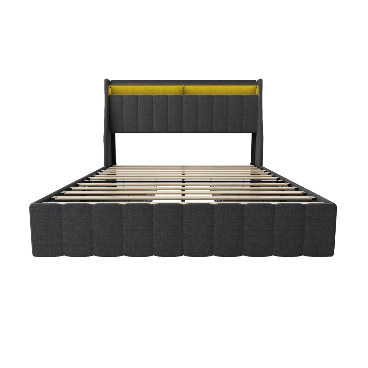 Bed With LED Lights, 4 Drawers, Winged Headboard Upholstered - Furniture Home Direct