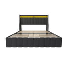 Bed With LED Lights, 4 Drawers, Winged Headboard Upholstered - Furniture Home Direct