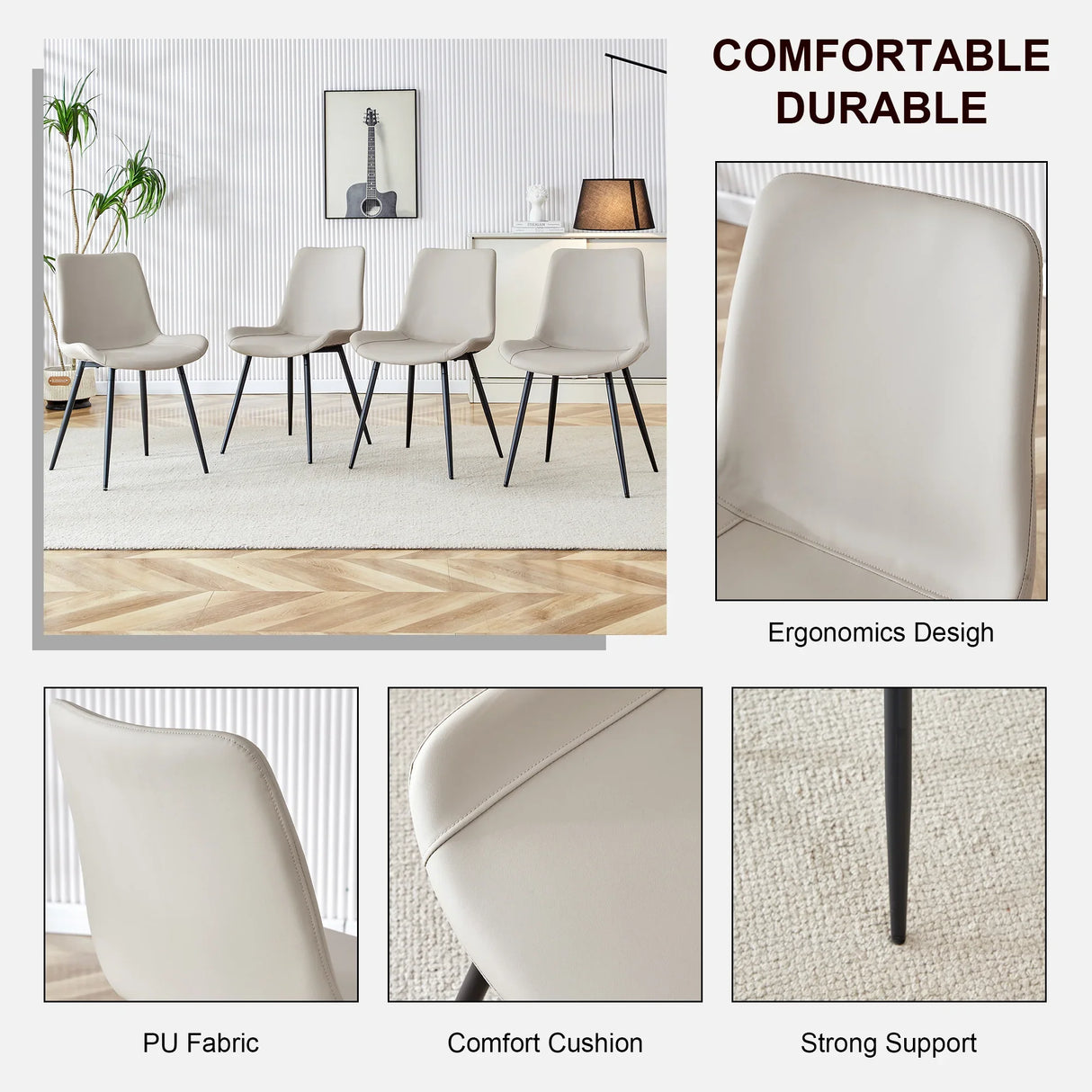 Dining Chairs Faux Leather Set Of 6 Modern Light Gray - Furniture Home Direct