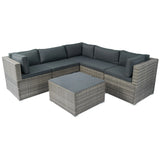 6 Pieces PE Rattan Sectional Outdoor Furniture Cushioned Sofa Set Wicker - Furniture Home Direct