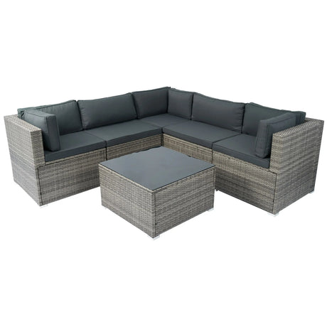 6 Pieces PE Rattan Sectional Outdoor Furniture Cushioned Sofa Set Wicker - Furniture Home Direct
