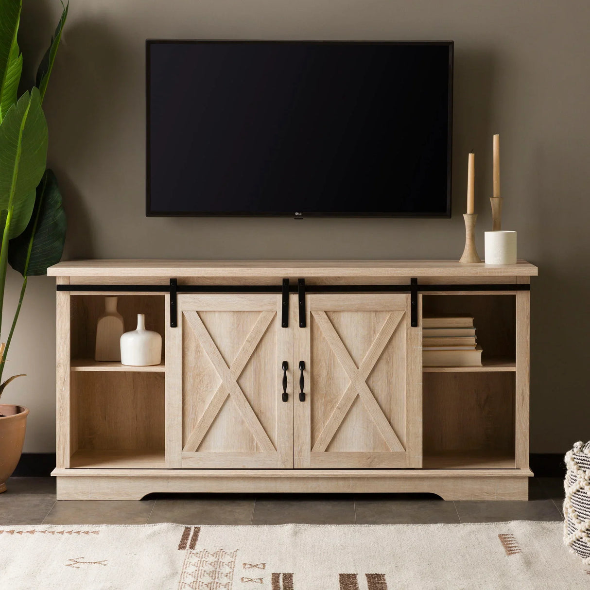 Farmhouse Sliding X Barn Door TV Stand - Furniture Home Direct