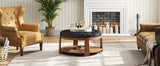 Round Ottoman Coffee Table Oversized Tufted Wood Base Black - Furniture Home Direct
