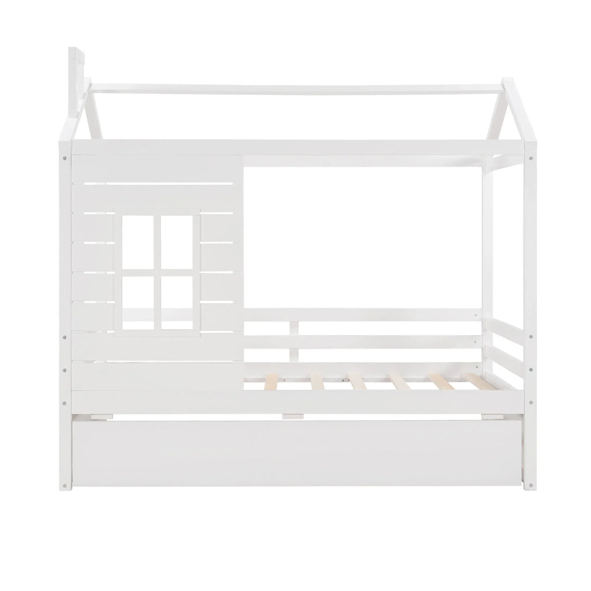 Twin Size Classic House Bed With Twin Size Trundle - White - Furniture Home Direct