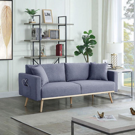 Easton - Linen Fabric Sofa With USB Charging Ports Pockets And Pillows - Furniture Home Direct