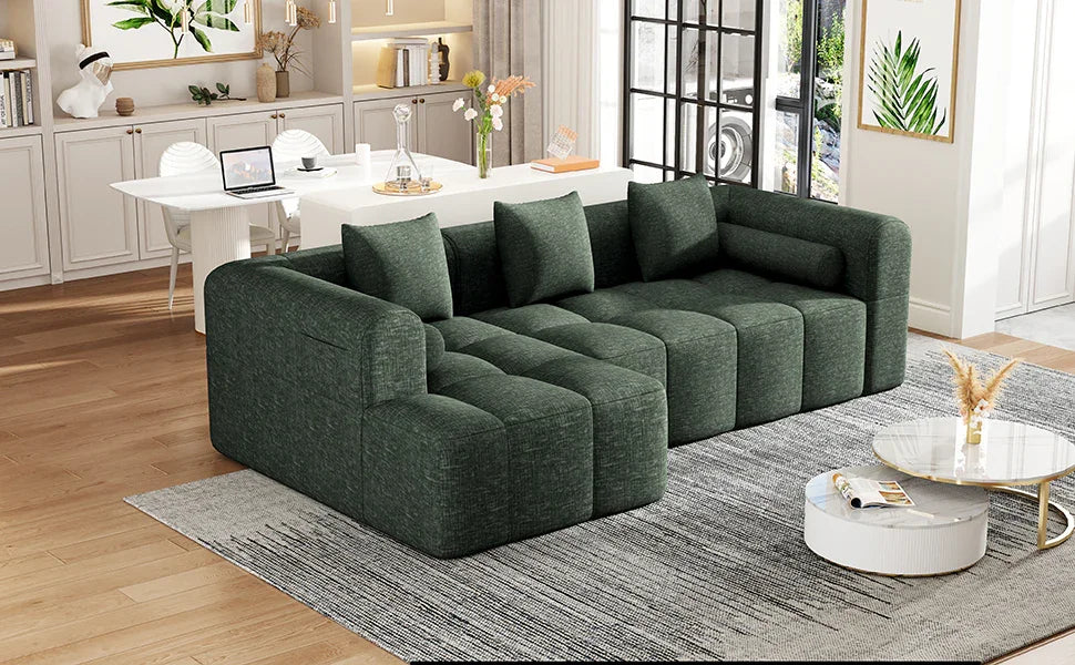 Sectional Sofa Modular Tufted Chenille Upholstery Green - Furniture Home Direct