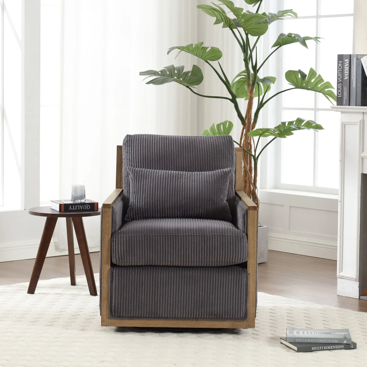 Comfy Accent Barrel Chair, 360 Degree Swivel - Furniture Home Direct