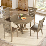 5 Pieces Table Set Round Dining Table Solid Wood Modern Farmhouse Rustic Look Distressed Look - Grayish Brown - Furniture Home Direct