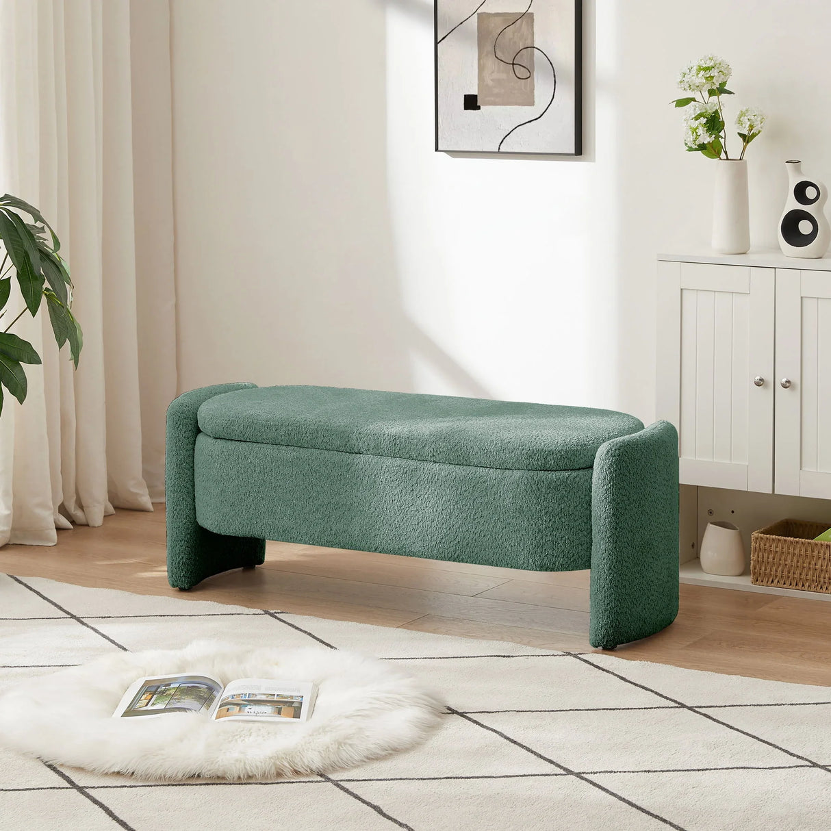 Ottoman Oval Storage Bench, 3D Lamb Fleece Bench With Large Storage Space For The Living Room, Entryway And Bedroom - Furniture Home Direct