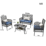 4 Pieces Rattan Wicker Chairs With Tempered Glass Table And Cushions - Furniture Home Direct