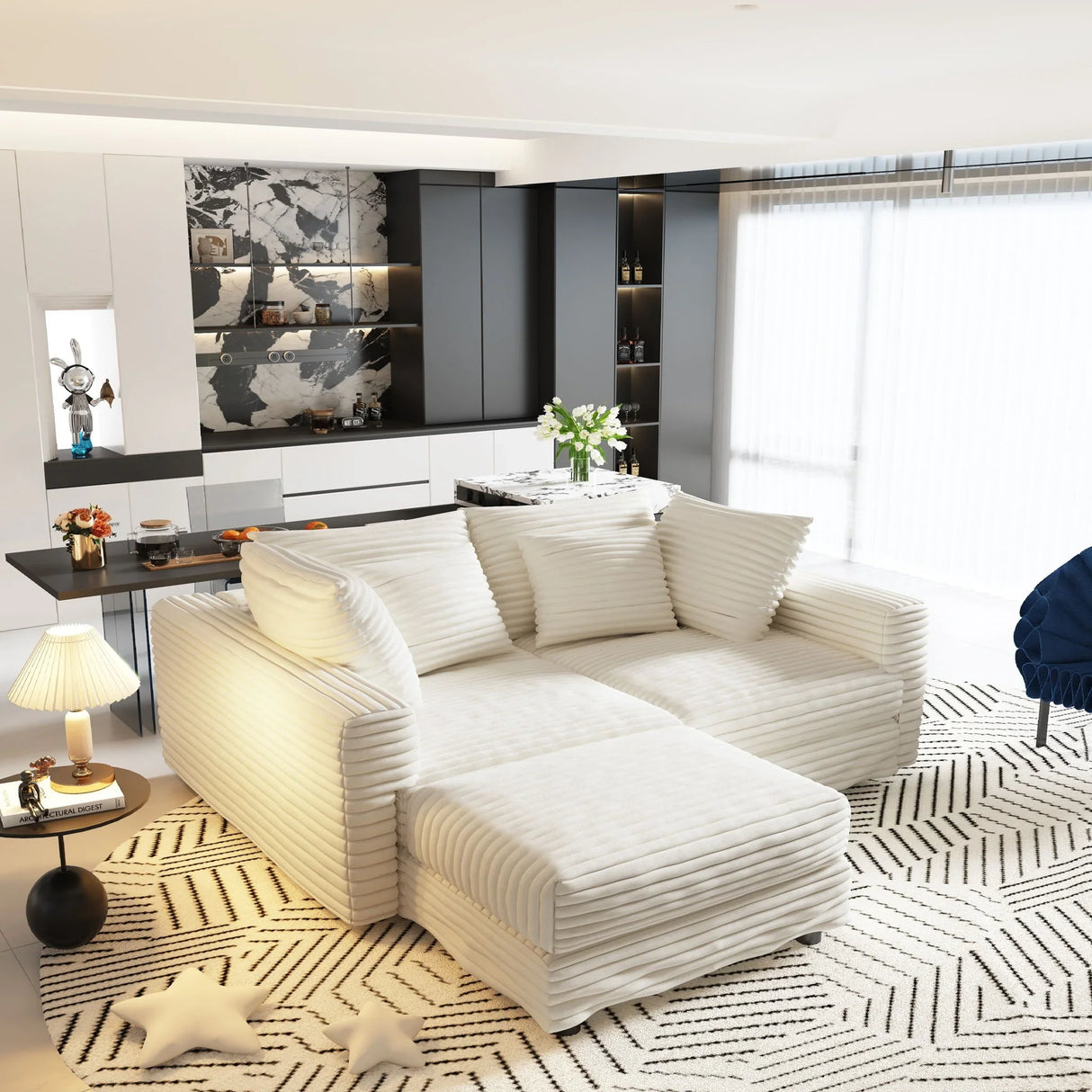 Deep Seat Convertible Sofa With Soft Pillows And Ottomans - Furniture Home Direct