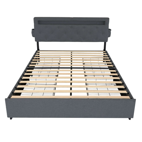 Bed With USB Charging Station, LED Lights, Headboard & Storage Drawers - Furniture Home Direct