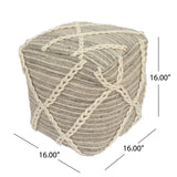 Modern Wool Rope Square Pouf Ottoman Floor Cushion - Gray / Ivory - Furniture Home Direct
