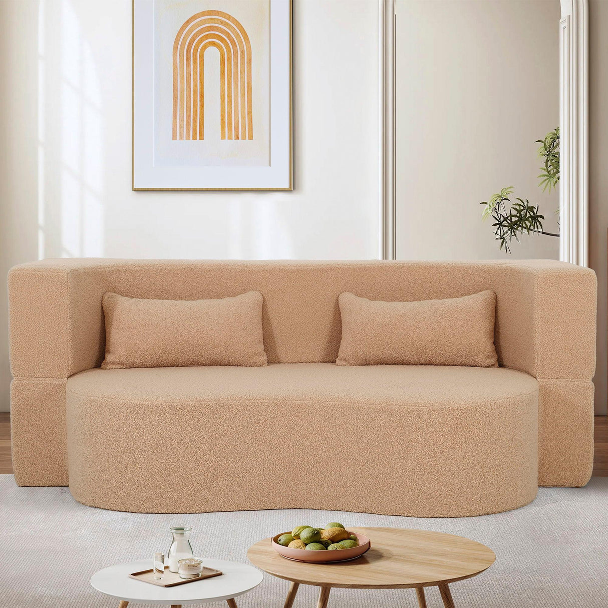 2 In 1 Convertible Full Size Folding Loveseat Couch With Soft Teddy Fabric - Furniture Home Direct