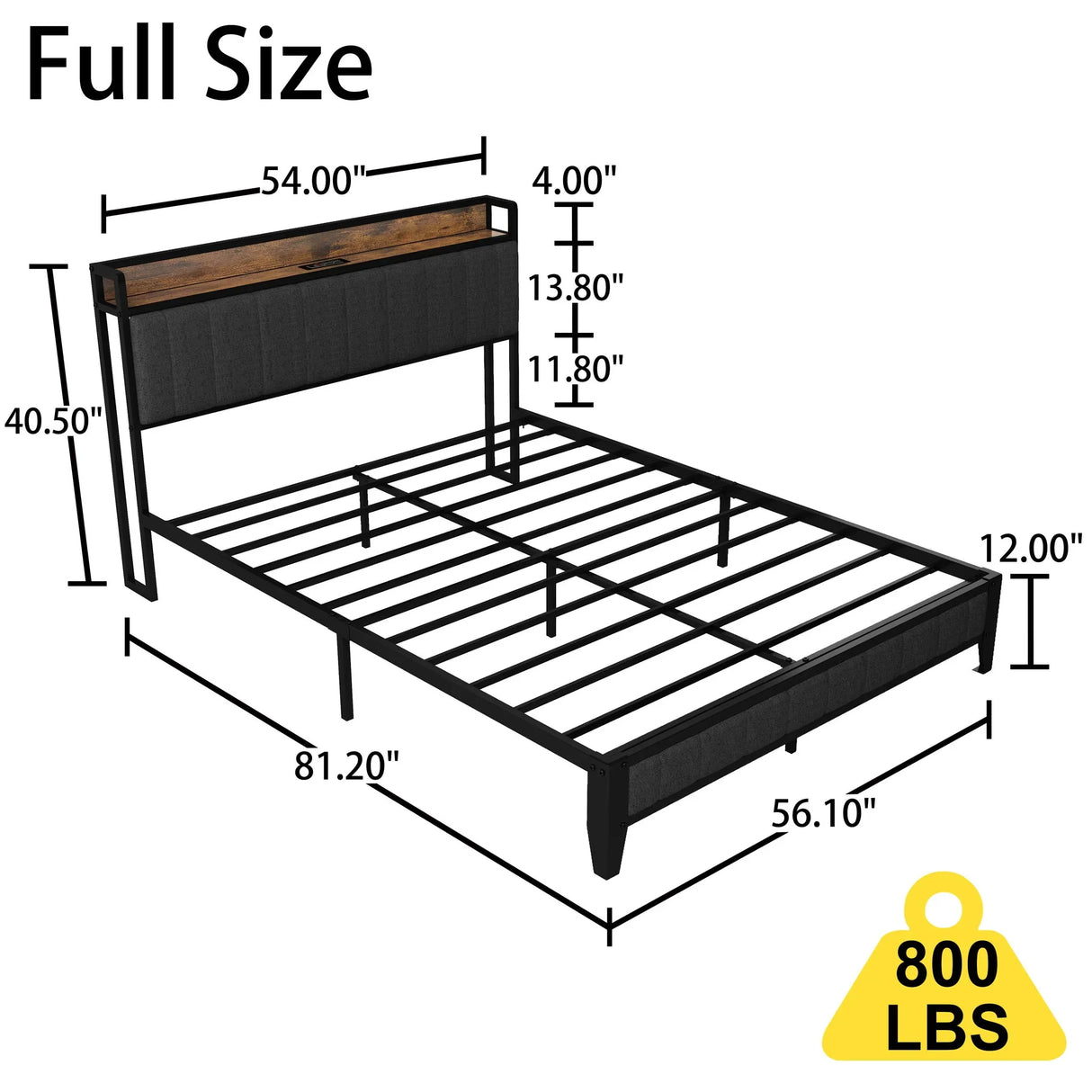 Bed With Charging Station, American Design Upholstered Headboard, Metal Platform - Furniture Home Direct