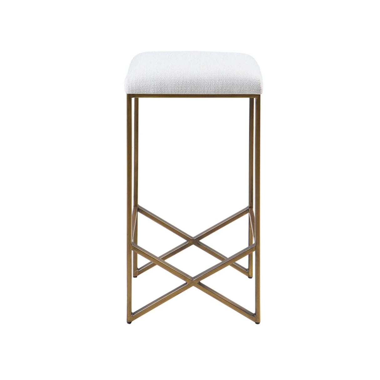 Backless Upholstered Counter Stool With Padded Seat - Ivory / Bronze - Furniture Home Direct